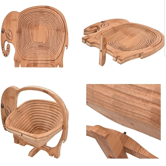 AFRICAN Hand Made Bamboo Wooden Elephant Folding Fruit Bowl - Unique! - Picture 5 of 6